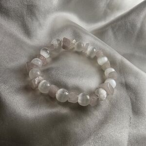 Raw Rose Quartz & Selenite Bracelet | Self-Love & Healing Heart